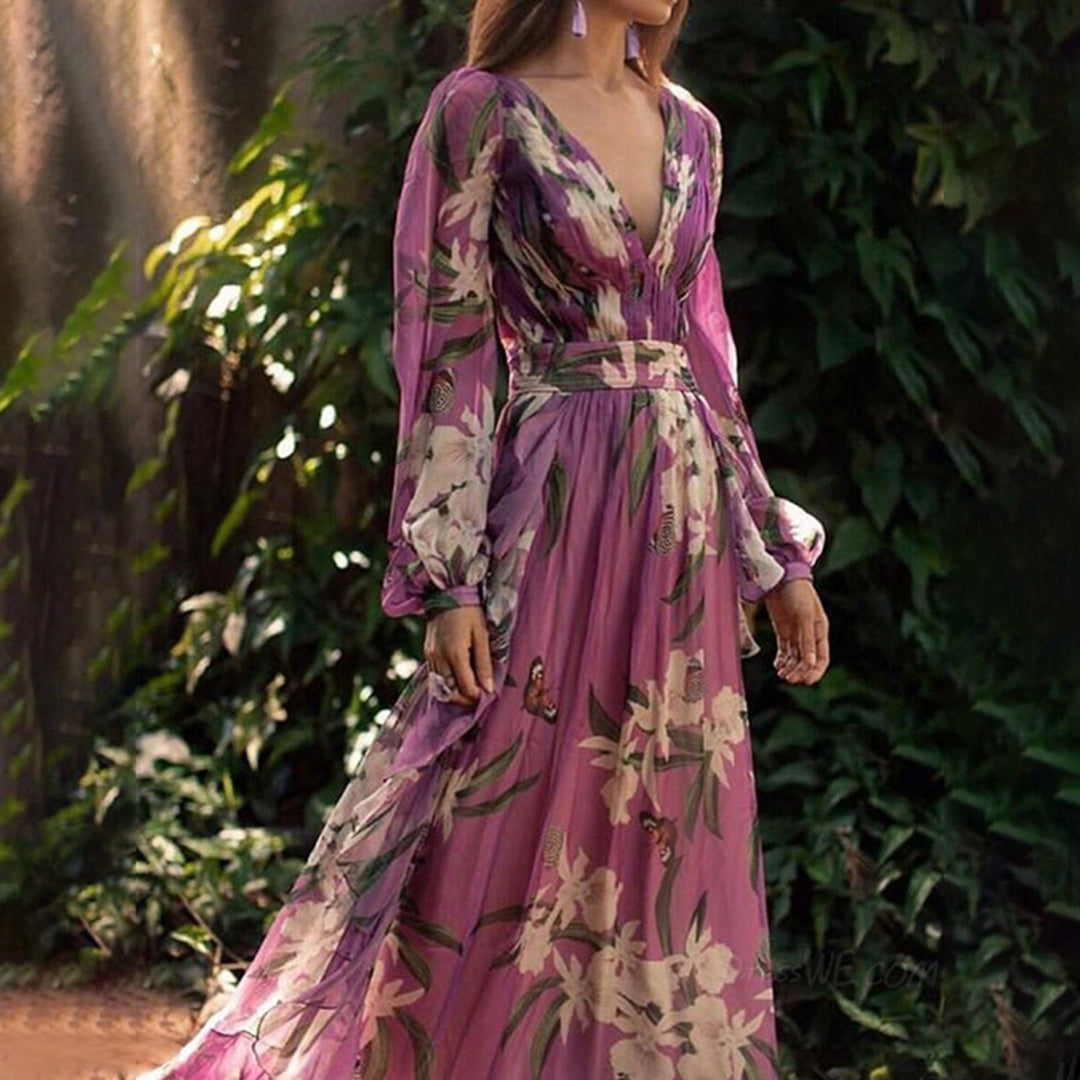 Natalia Robe Maxi Femme – Élégance Estivale, Polyester Léger & Coupe Fluide Violet