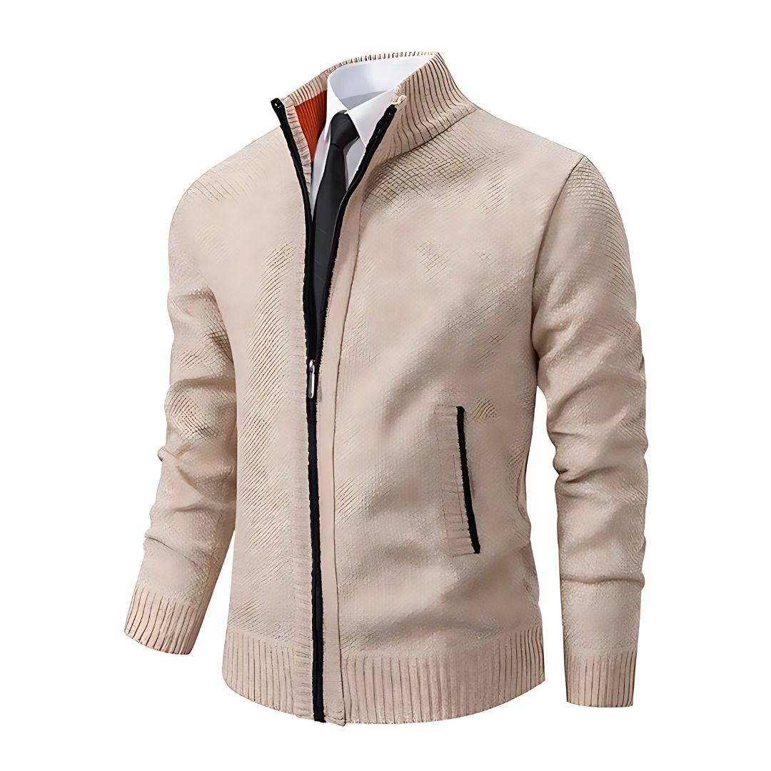 Męski sweter Adrian – czarny dzianinowy z zapięciem na zamek, elegancki i wygodny na każdą okazję
