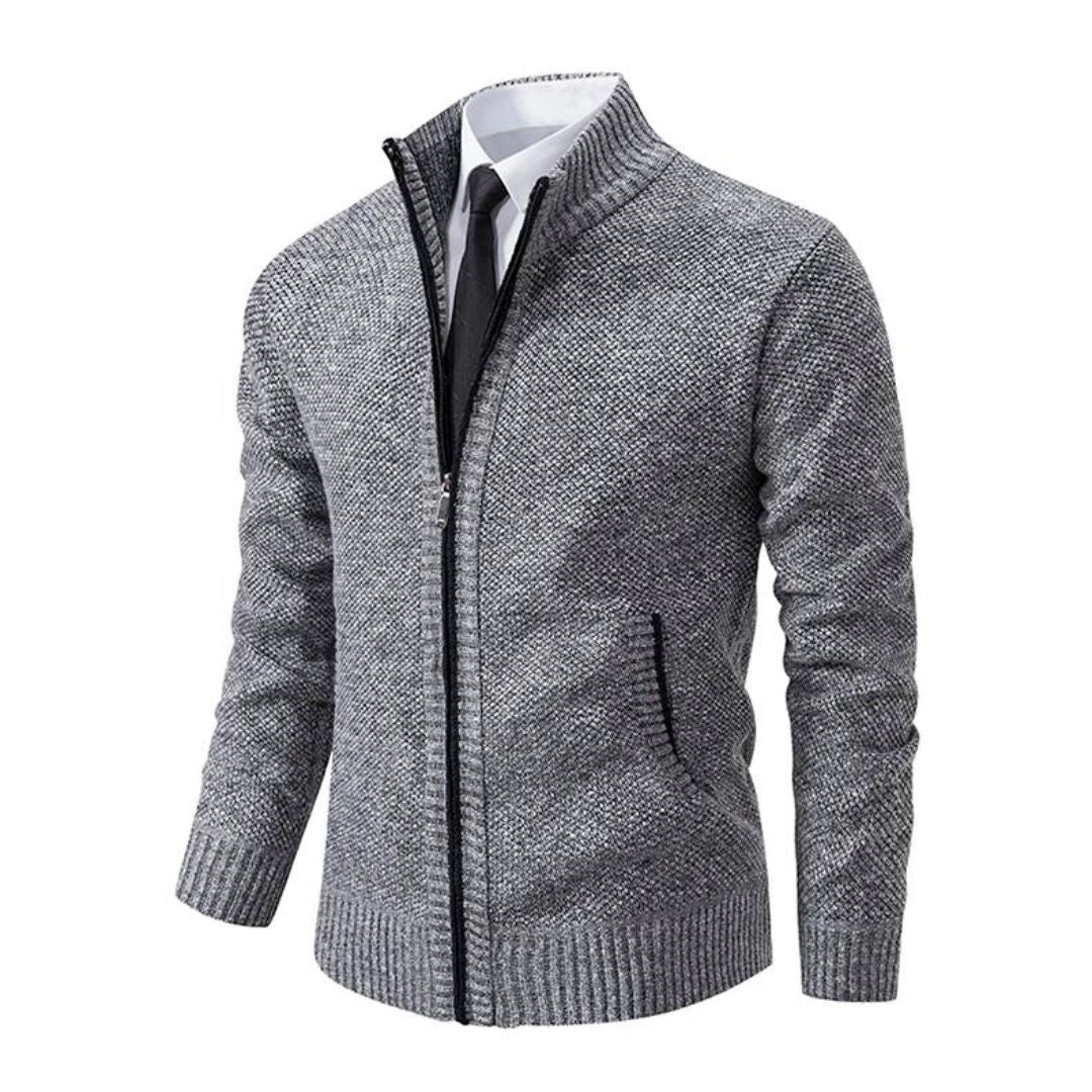 Męski sweter Adrian – czarny dzianinowy z zapięciem na zamek, elegancki i wygodny na każdą okazję