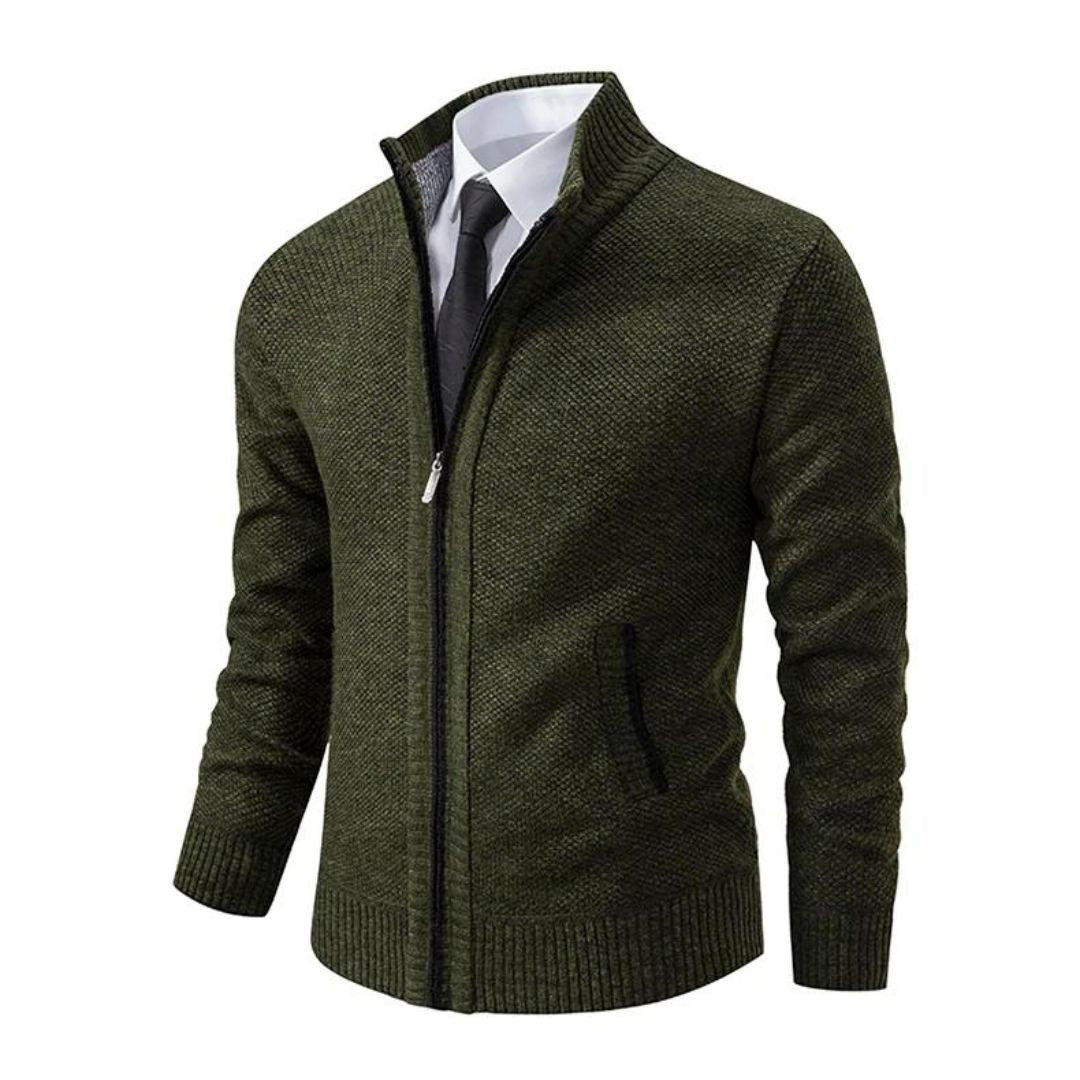 Męski sweter Adrian – czarny dzianinowy z zapięciem na zamek, elegancki i wygodny na każdą okazję