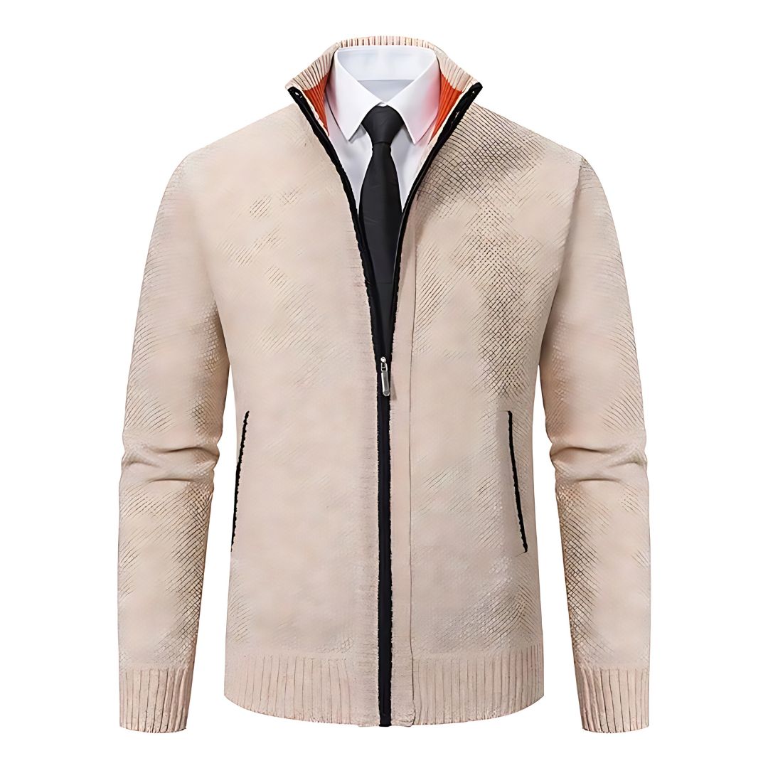 Męski sweter Adrian – czarny dzianinowy z zapięciem na zamek, elegancki i wygodny na każdą okazję