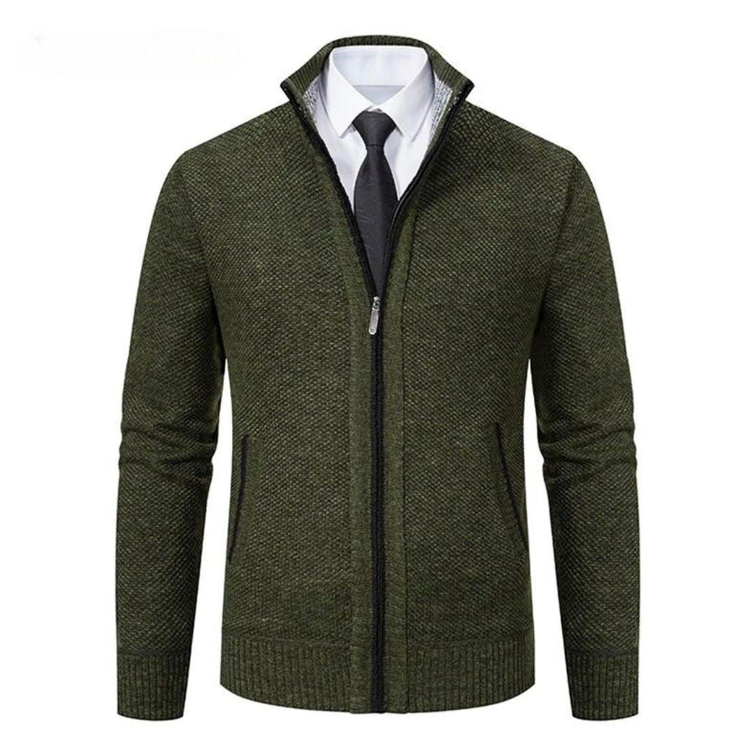 Męski sweter Adrian – czarny dzianinowy z zapięciem na zamek, elegancki i wygodny na każdą okazję