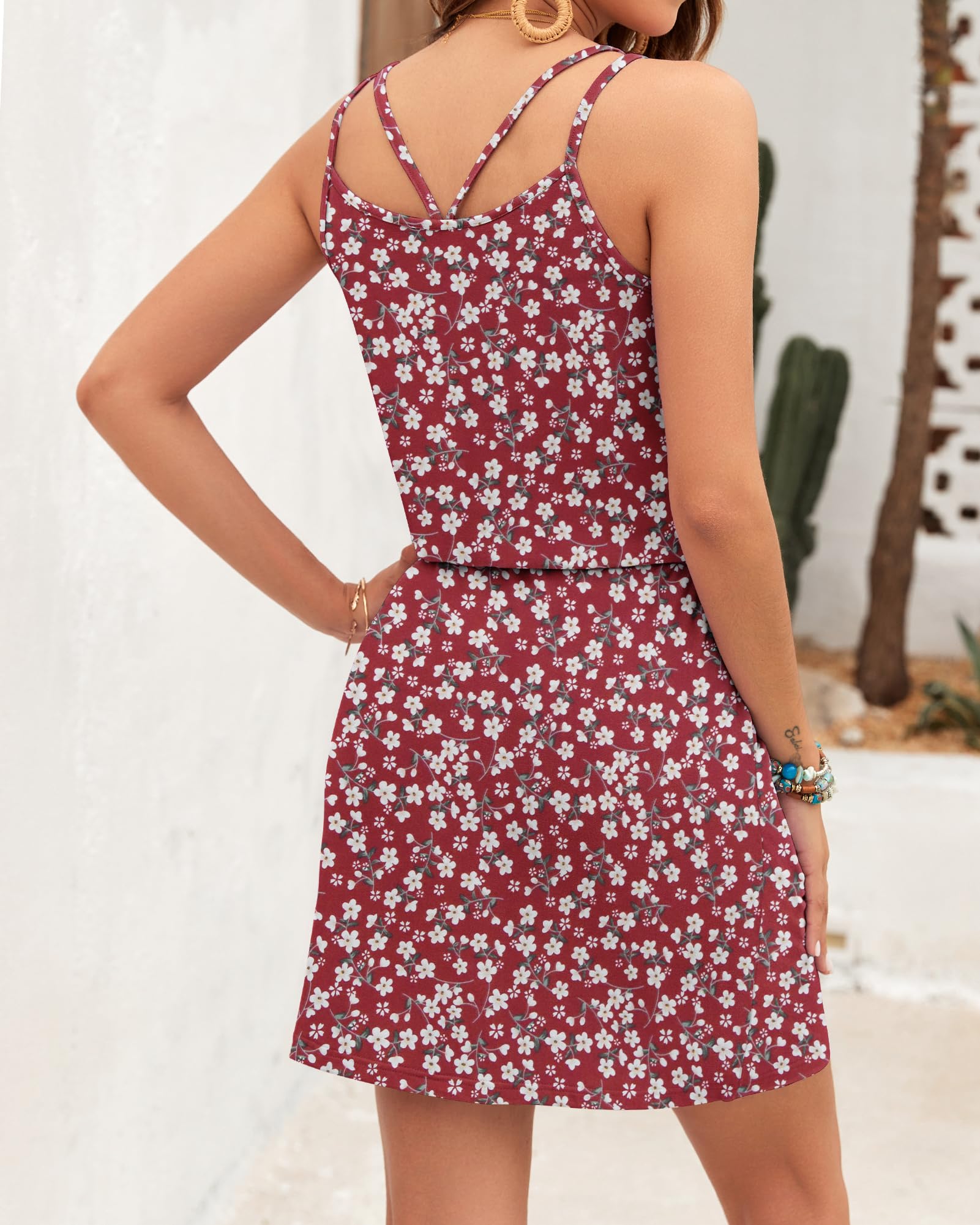 Ursula Women's Dress – V-Neck, Thin Straps, Mini Cut & Adjustable Waist with Pockets Summer