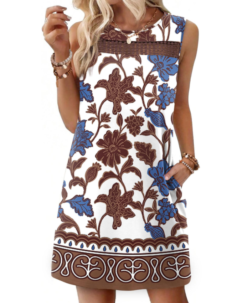 Vestido Mini Renee Femme – Vestido de Verano con Tirantes de Encaje, Corte Fluido con Bolsillos, Estilo Elegante