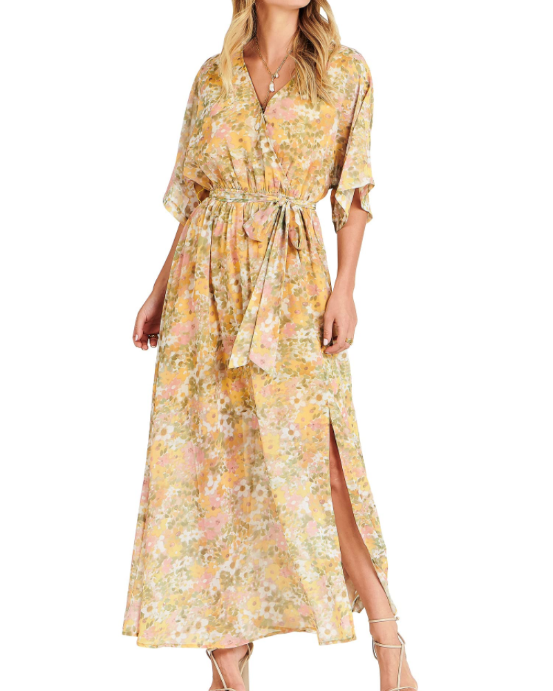 Vestito Maxi Rodelyn Donna – Scollo a V Incrociato, Maniche 3/4 Kimono e Spacco Elegante Bohemien