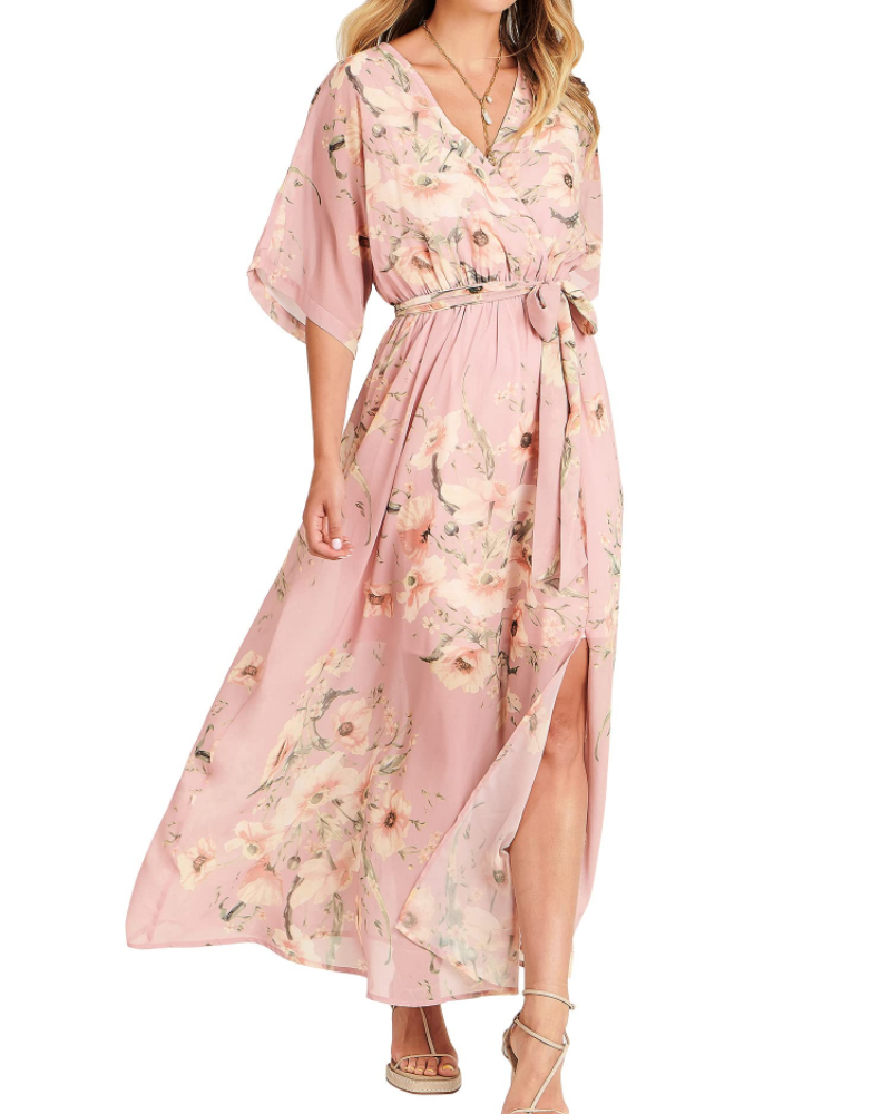 Vestito Maxi Rodelyn Donna – Scollo a V Incrociato, Maniche 3/4 Kimono e Spacco Elegante Bohemien