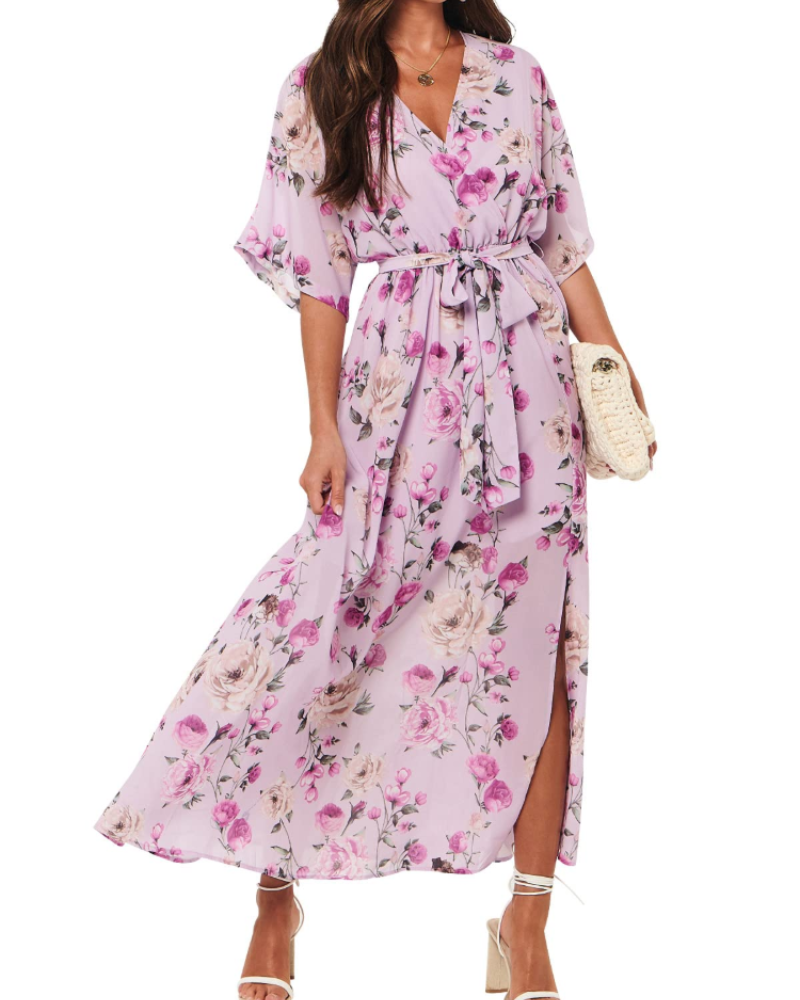 Vestito Maxi Rodelyn Donna – Scollo a V Incrociato, Maniche 3/4 Kimono e Spacco Elegante Bohemien