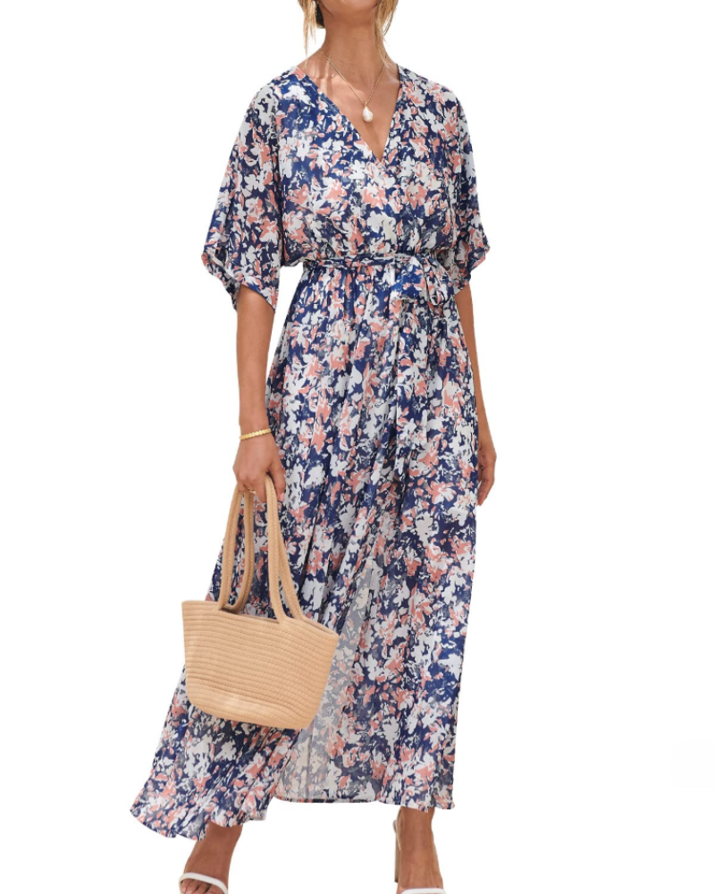 Vestito Maxi Rodelyn Donna – Scollo a V Incrociato, Maniche 3/4 Kimono e Spacco Elegante Bohemien