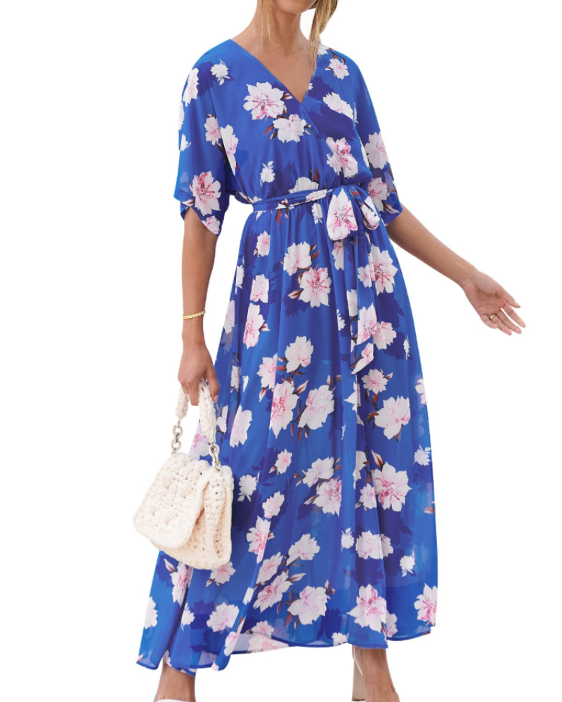 Vestito Maxi Rodelyn Donna – Scollo a V Incrociato, Maniche 3/4 Kimono e Spacco Elegante Bohemien