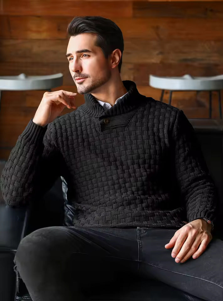 Aaron Pull Pánský Rolák – Tlustá Pletenina, Teplý a Elegantní s Dřevěnými Knoflíky
