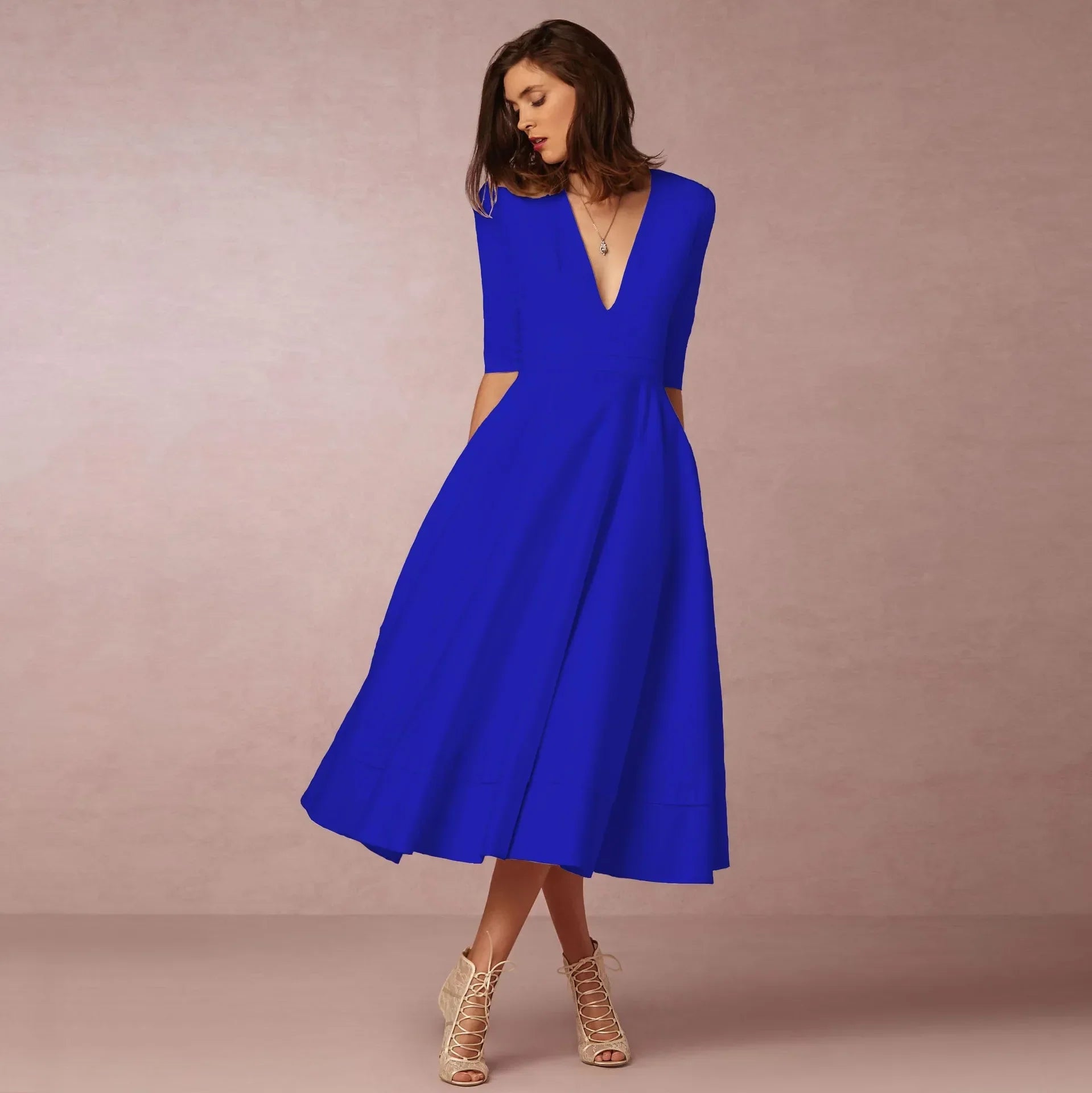 Ivoire Robe Midi Femme – Robe ceñida de algodón con corte elegante
