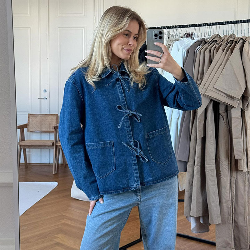 Rayna Dámska Bunda – Džínsy na Zaviazanie 100% Bavlna, Ležérny a Originálny Štýl