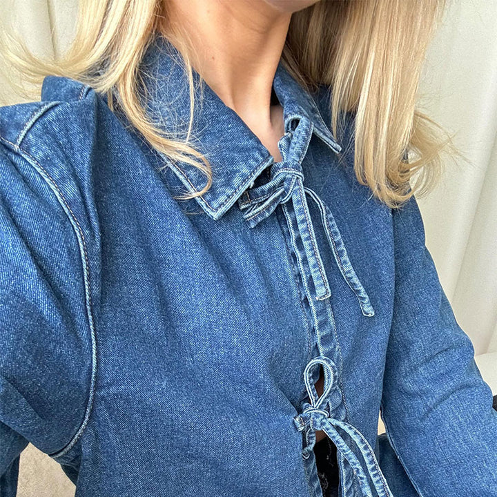 Rayna Dámska Bunda – Džínsy na Zaviazanie 100% Bavlna, Ležérny a Originálny Štýl