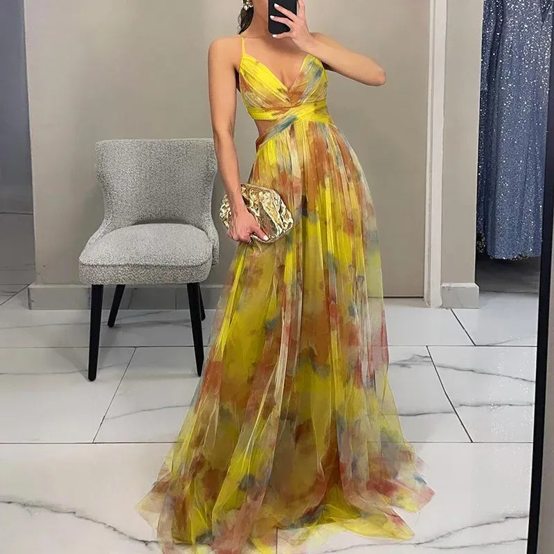 Bella Robe Longue Femme – Sommerliches Blumenkleid mit verstellbarem Verschluss & fließender Silhouette