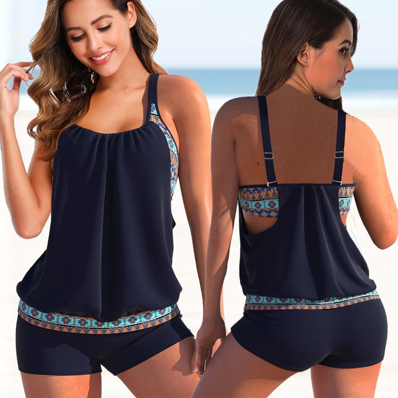 Liana Conjunto Tankini Mujer – Top Floral & Braguita Leopardo, Confort y Estilo Estival