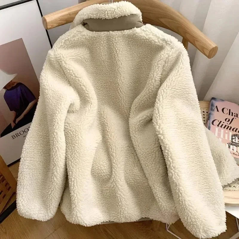 Lily Teddy Damesjas – Warme Jas met Hoge Kraag, Ritssluitingen en Losse Pasvorm