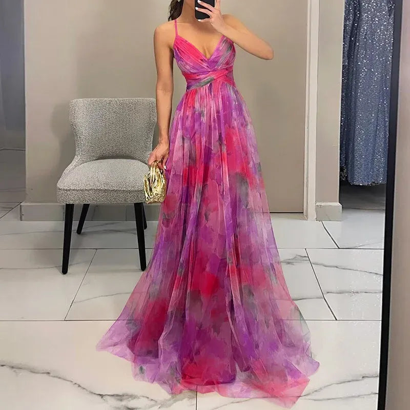 Bella Robe Longue Femme – Sommerliches Blumenkleid mit verstellbarem Verschluss & fließender Silhouette
