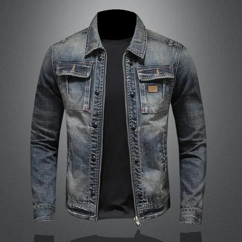 Pánska bunda Zayn z retro denimu – klasický strih s dlhými rukávmi v vintage štýle