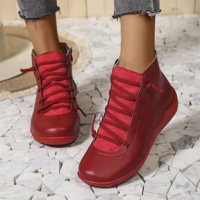 Myline Bottines Femme – Bottines en Cuir Imperméable Lacées avec Semelle Amortissante