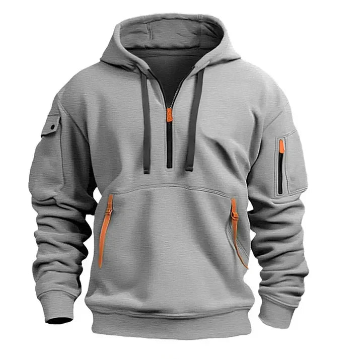 Mario Sweat à Capuche Homme – Moderne avec Demi-Zip, Multiples Poches & Style Décontracté