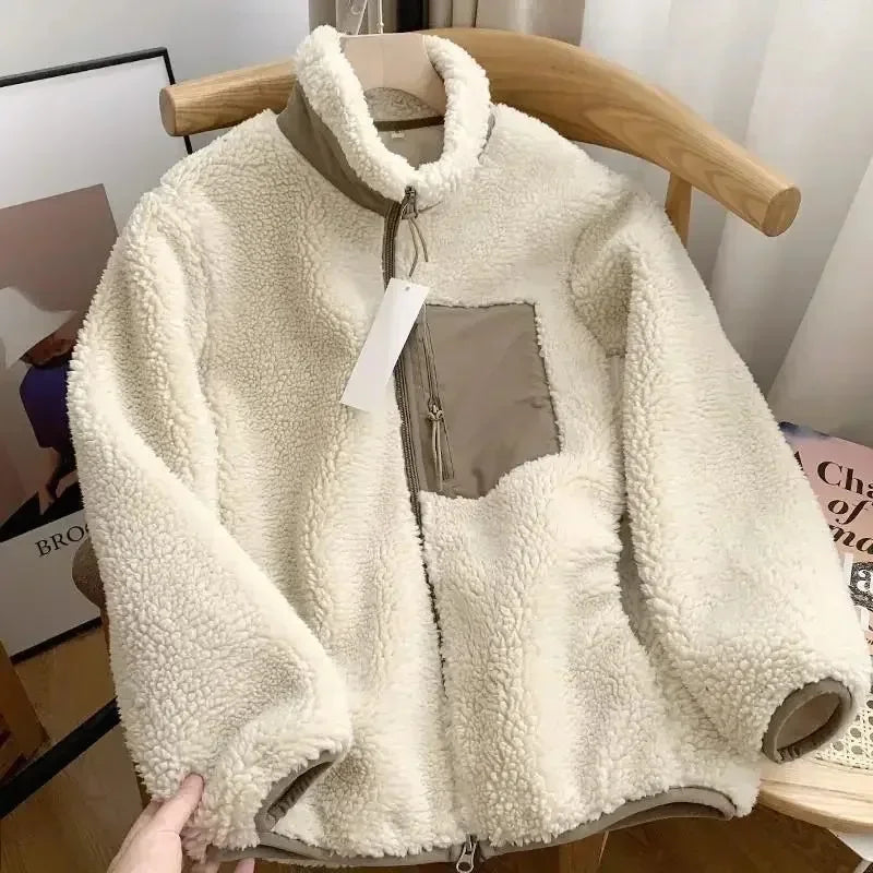 Lily Teddy Damesjas – Warme Jas met Hoge Kraag, Ritssluitingen en Losse Pasvorm