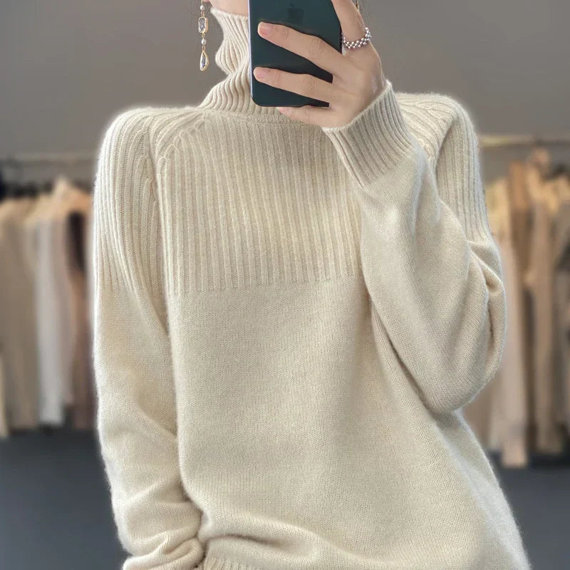 Luan Pull Col Roulé Femme – Tricot Doux avec Détails Côtelés & Coupe Moderne Relax