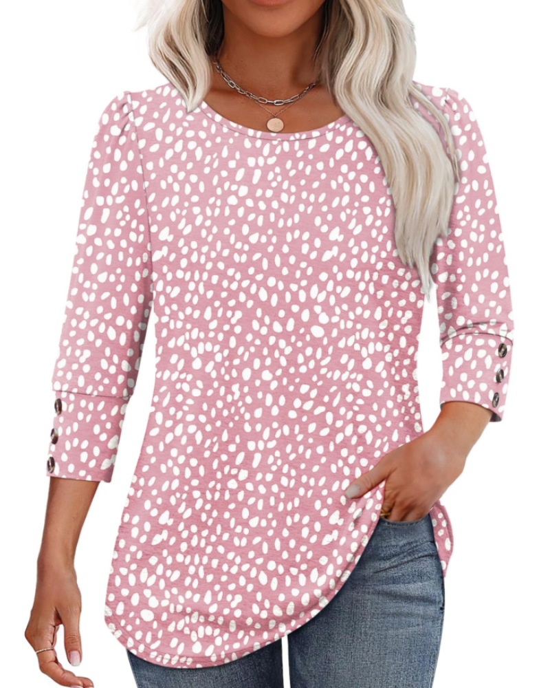 Veda Blouse Femme – Top Col V Manches 3/4 Bouffantes & Poignets Smockés Chic