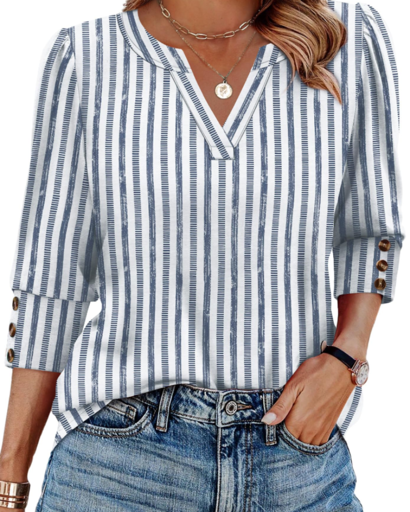 Bluză Zeline pentru femei – Top cu guler în V, mâneci 3/4 cu nasturi și stil business casual