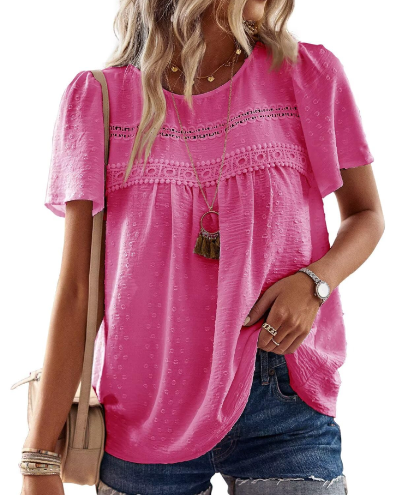 Blusa Naira Donna – Top Bohemien in Mussola con Pizzo e Taglio Fluido