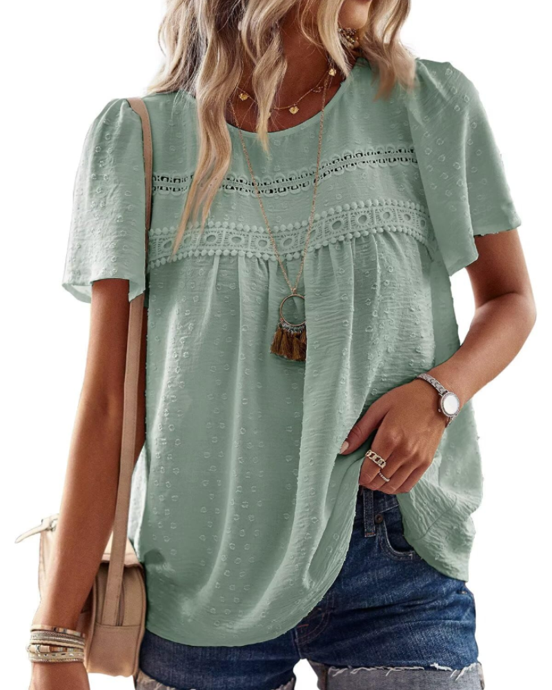 Blusa Naira Donna – Top Bohemien in Mussola con Pizzo e Taglio Fluido