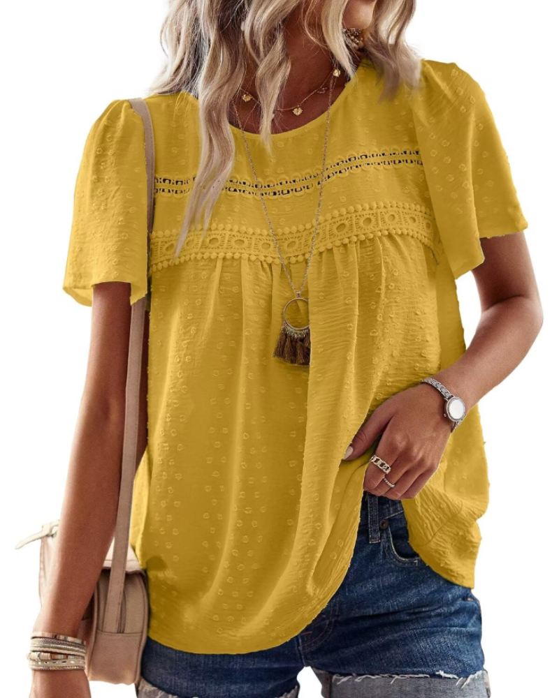 Blusa Naira Donna – Top Bohemien in Mussola con Pizzo e Taglio Fluido