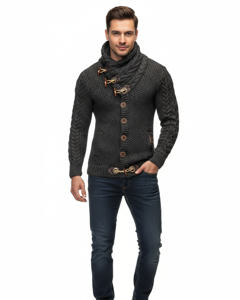 Tobias Gilet Homme Col Roulé – Boutons & Détails Métalliques, Confort Automne