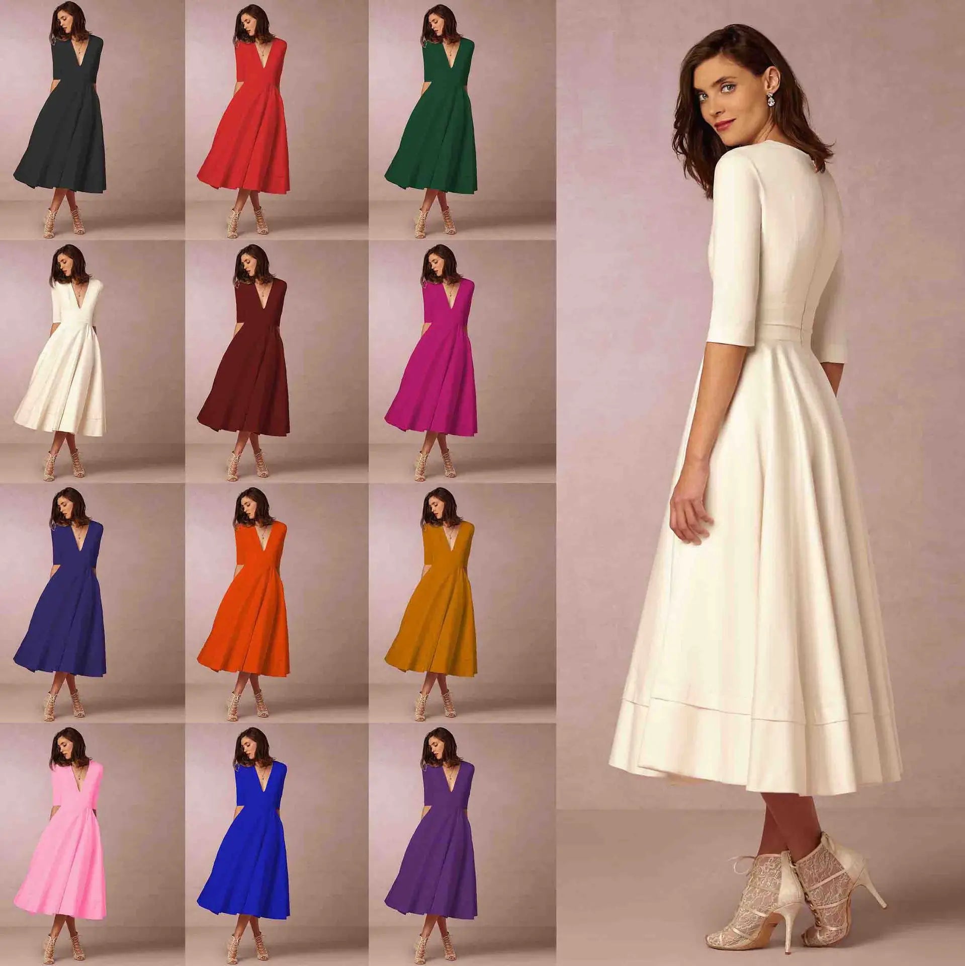 Ivoire Robe Midi Femme – Robe ceñida de algodón con corte elegante