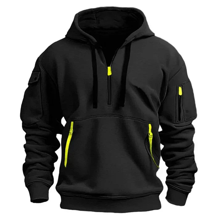Mario Sweat à Capuche Homme – Moderne avec Demi-Zip, Multiples Poches & Style Décontracté