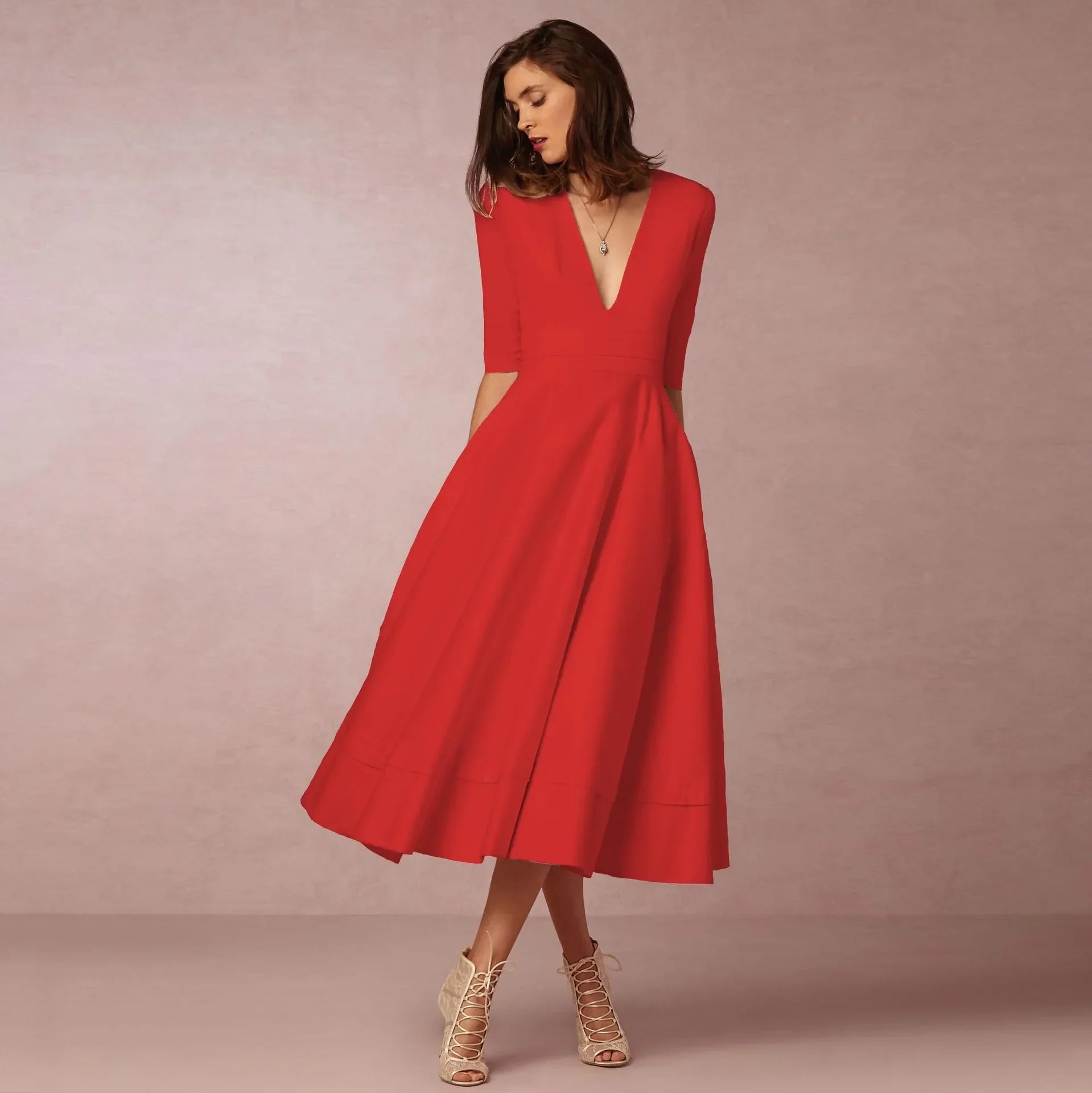 Ivoire Robe Midi Femme – Robe ceñida de algodón con corte elegante