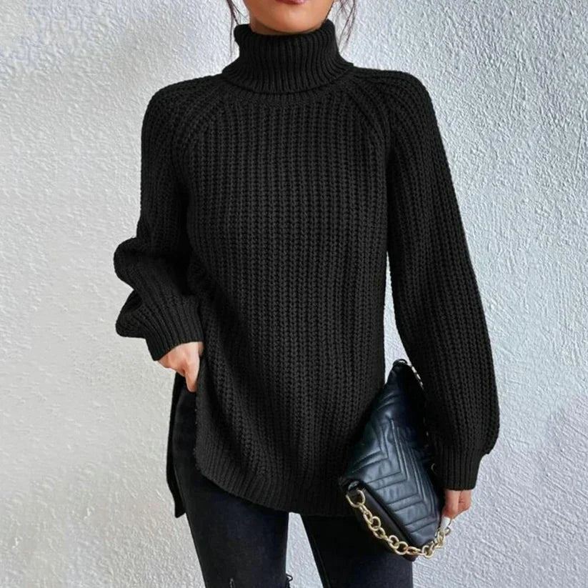 Golf damski Karah – dzianinowy sweter z wygodnym krojem i eleganckim wysokim kołnierzem