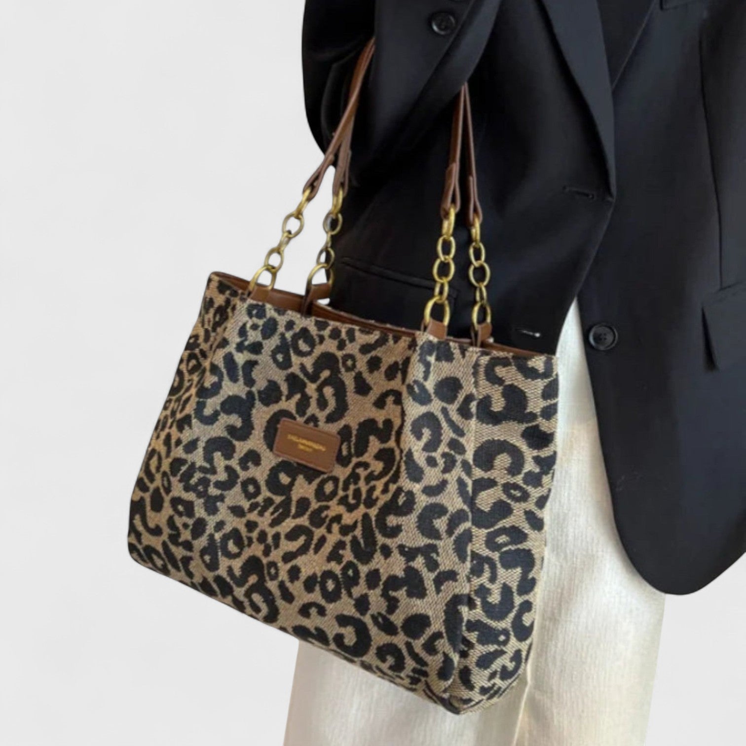 Borsa della spesa in tela da donna Kailany - Grande stampa leopardata con manici e tracolla regolabile