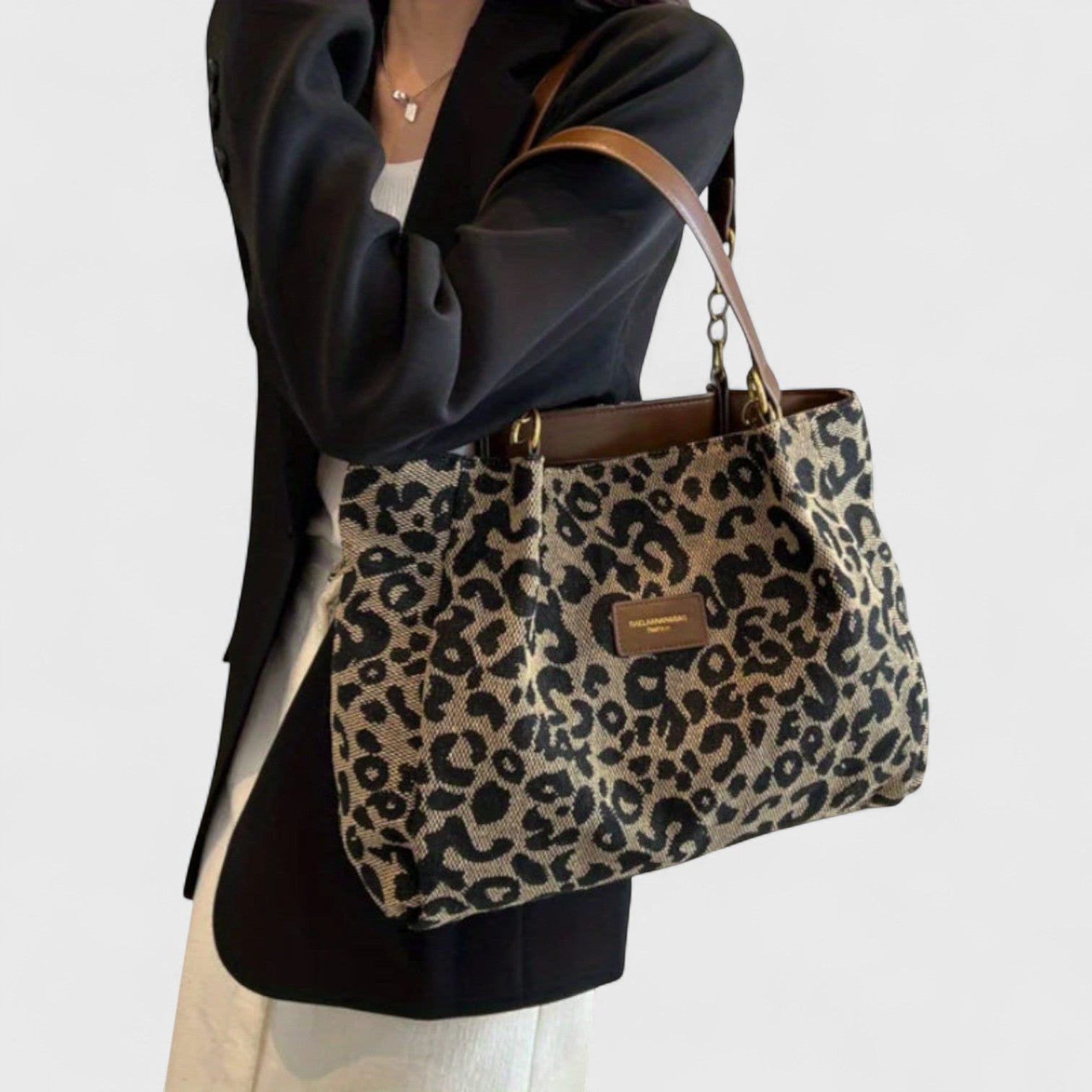 Borsa della spesa in tela da donna Kailany - Grande stampa leopardata con manici e tracolla regolabile
