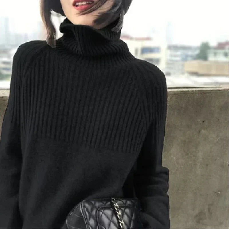 Luan Pull Col Roulé Femme – Tricot Doux avec Détails Côtelés & Coupe Moderne Relax