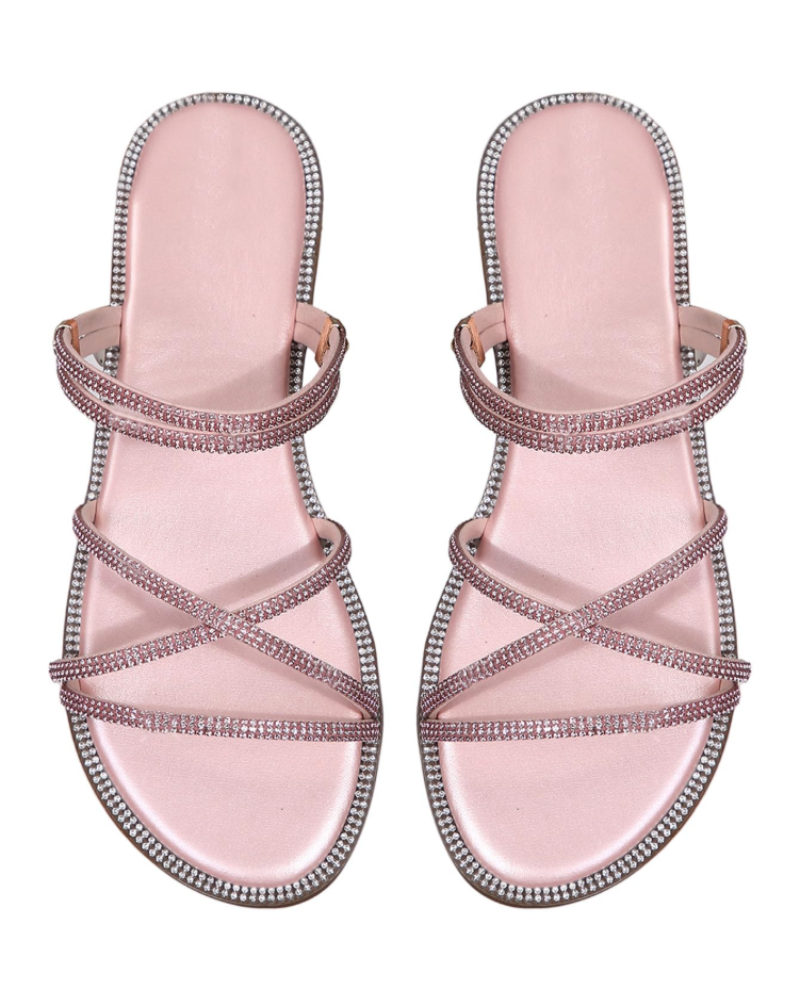 Sandálias Wren Mulher – Mules Rasas com Tiras, Strass e Design Elegante de Verão