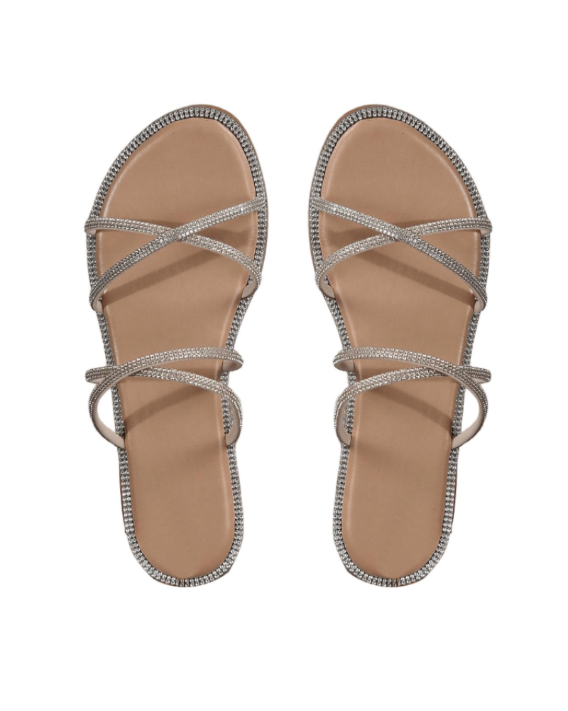 Sandálias Wren Mulher – Mules Rasas com Tiras, Strass e Design Elegante de Verão