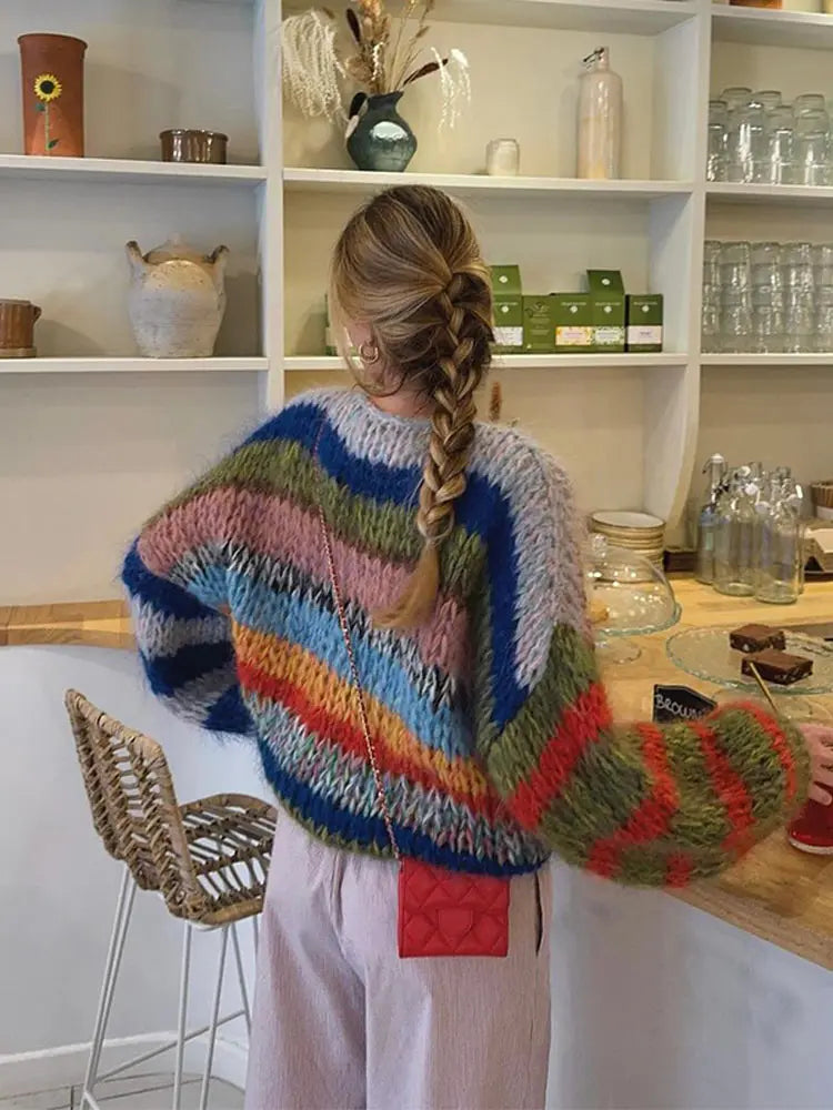Zoé Pull Mohair Multicolore – Audacieux & Confort Douillet pour Femme
