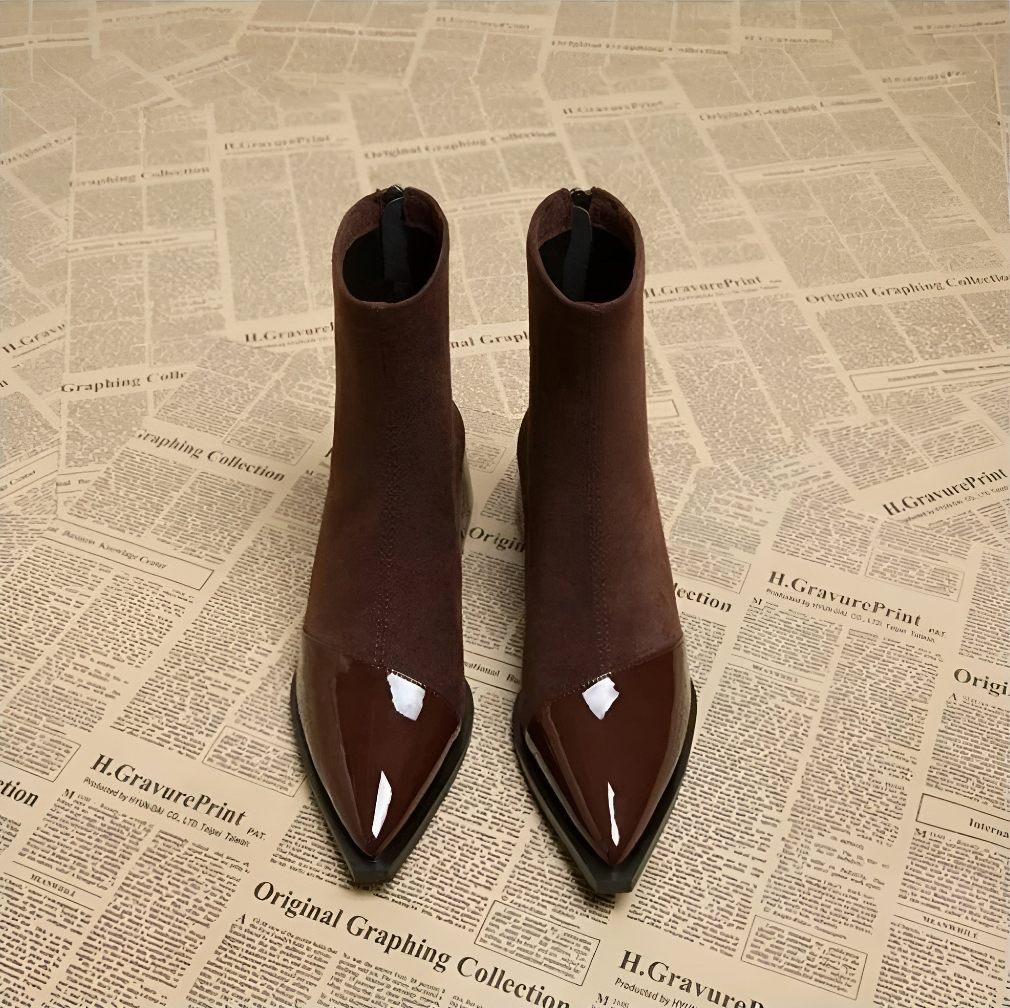 Gracia Dame Støvletter – Elegante Semsket Skinn Boots med Lakkdetaljer & Komfortabel Blokk Hæl