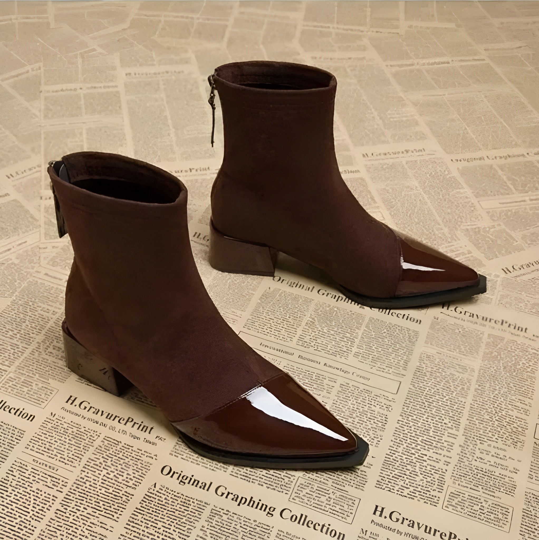 Gracia Dame Støvletter – Elegante Semsket Skinn Boots med Lakkdetaljer & Komfortabel Blokk Hæl