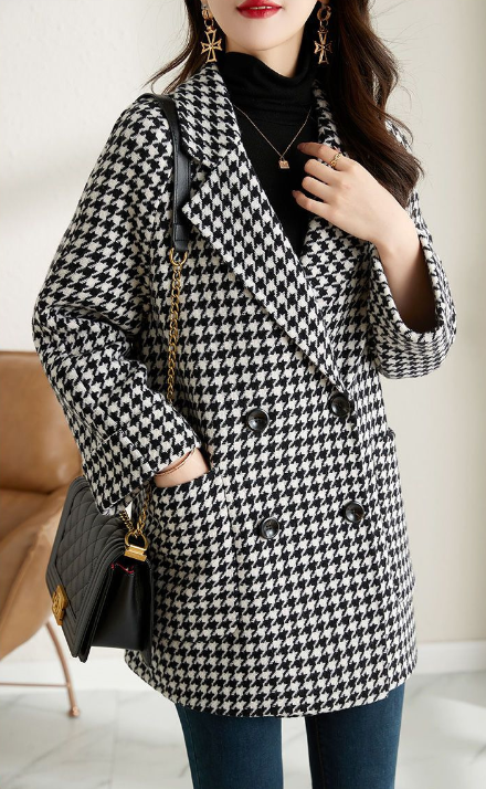Audrey Veste à Carreaux Femme – Manteau Vintage Oversize à Double Boutonnage Chic & Confort