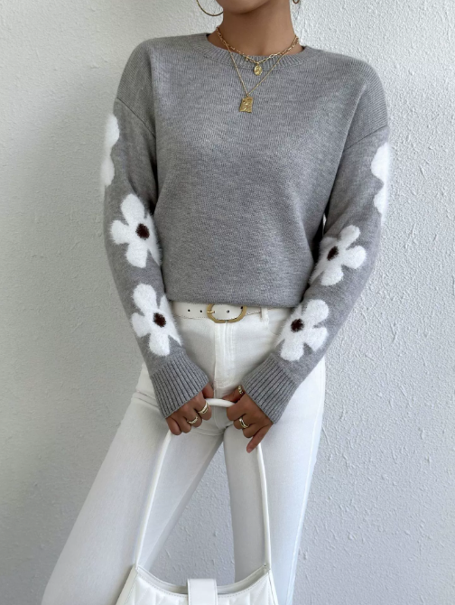 Sweter damski Aisha – elegancki i wygodny sweter z dzianiny w kwiaty na sezon