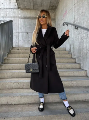 Talia Lange Damesmantel – Elegante Wintertrench met Riem & Warme Voering