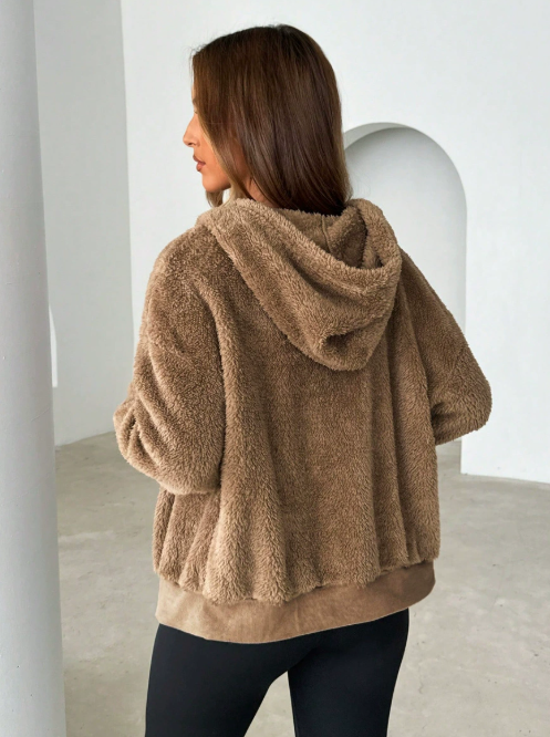 Adelyn Veste Femme – Cardigan na zip s kapucí z měkkého a teplého plyše na podzim/zimu