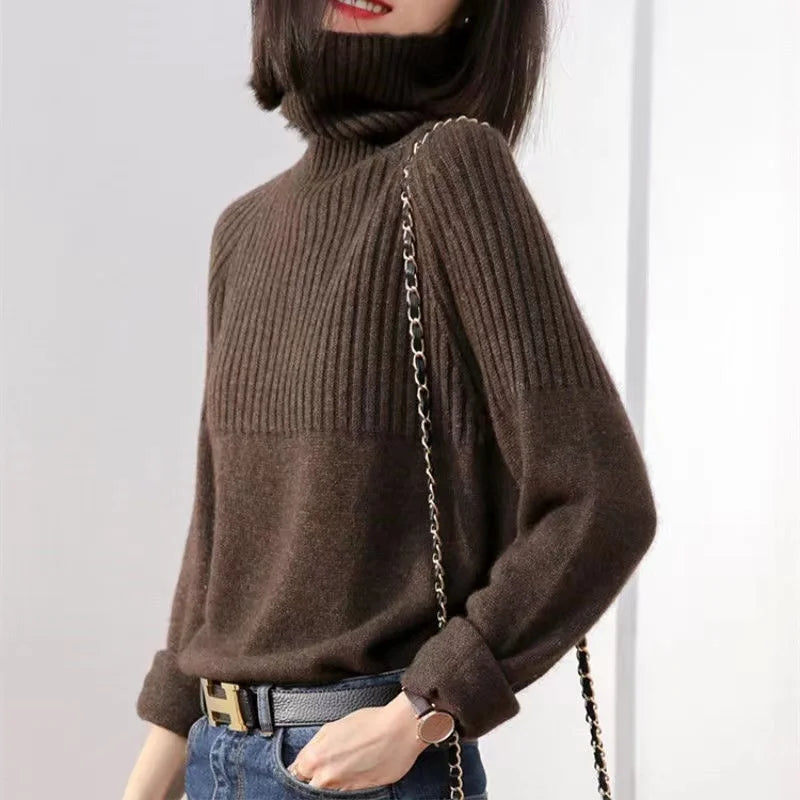 Luan Pull Col Roulé Femme – Tricot Doux avec Détails Côtelés & Coupe Moderne Relax