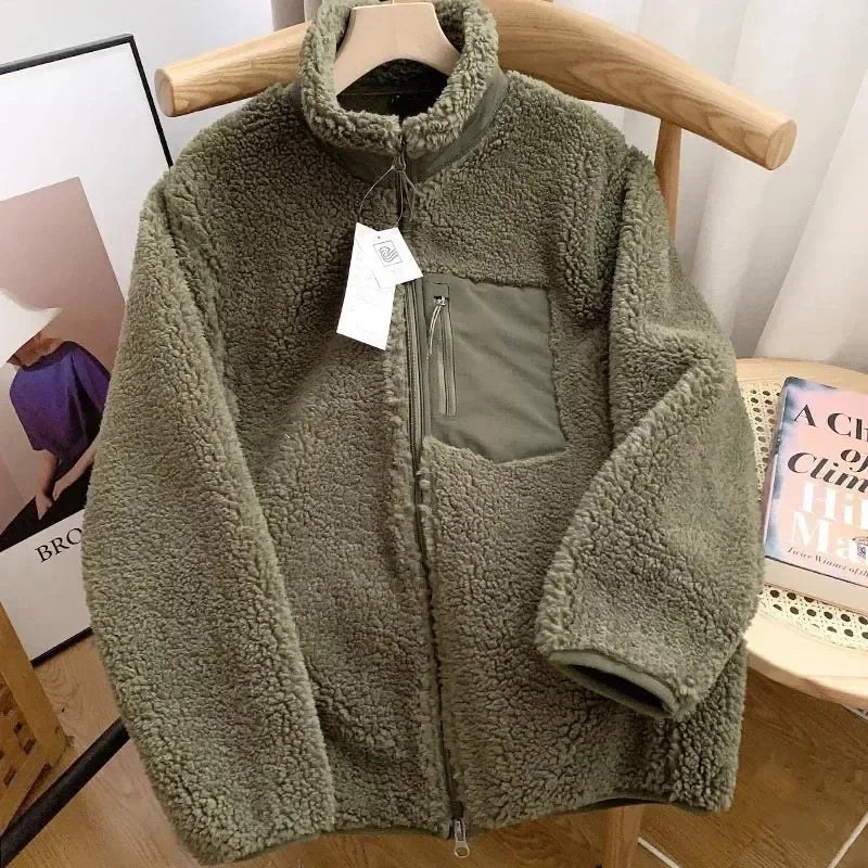 Lily Teddy Damesjas – Warme Jas met Hoge Kraag, Ritssluitingen en Losse Pasvorm